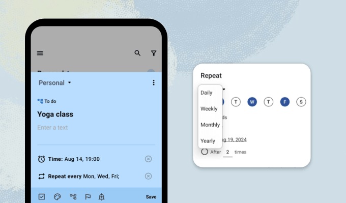 Planndu screenshot of repeat feature